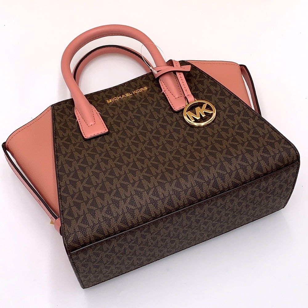Michael Kors Avril Small Logo Top-Zip Satchel Sunset Rose - Picture 8 of 16